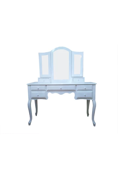 Evim-E Aksesuar Lükens Ayaklı 7 Çekmeceli Makyaj Masası Aynalı Lake Beyaz Boyalı - 2