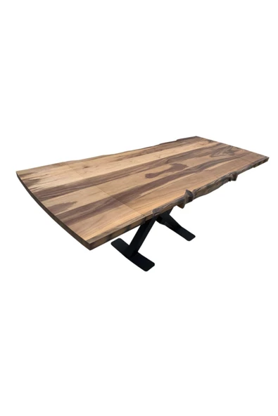 Evim-E Aksesuar Ortadan X Ayaklı Kütük Desenli Pistonlu Açılır Masa Doğal Ceviz Renkte 80x130 Cm - 3