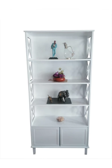 Evim-E Aksesuar Tamamı Ahşap 4 Raflı Dolaplı Kitaplık Lake Beyaz - 2