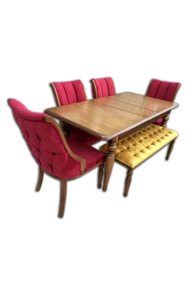 Evim-E Aksesuar Safir Ahşap Masa Sandalye Takımı Bench'li & Ceviz Renkte - 4