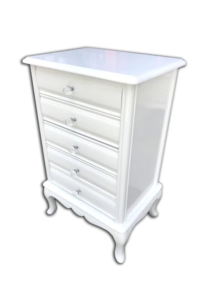 Evim-E Aksesuar 5 Çekmeceli Lükens Ayaklı Tamamı Ahşap Bombeli Çekmeceli Komodin - 2