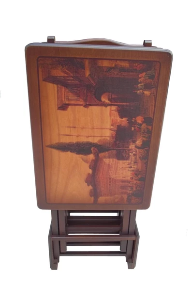 Evim-E Aksesuar Resimli Çanta Zigon Sehpa 4'lü Ceviz Renkte - 2