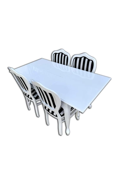 Evim-E Aksesuar Lükens Açılır Ahşap Lake Masa + 4 Adet Kontra Ahşap Lake Zebra Döşeme Sandalye - 2