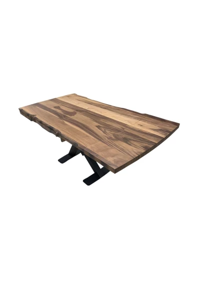 Evim-E Aksesuar Ortadan X Ayaklı Kütük Desenli Pistonlu Açılır Masa Doğal Ceviz Renkte 80x130 Cm - 4