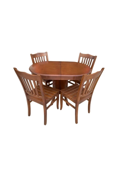 Evim-E Aksesuar Oval Açılır Masa + 4 Izgaralı Sandalye Takım Tamamı Ahşap Ceviz Renkte - 2