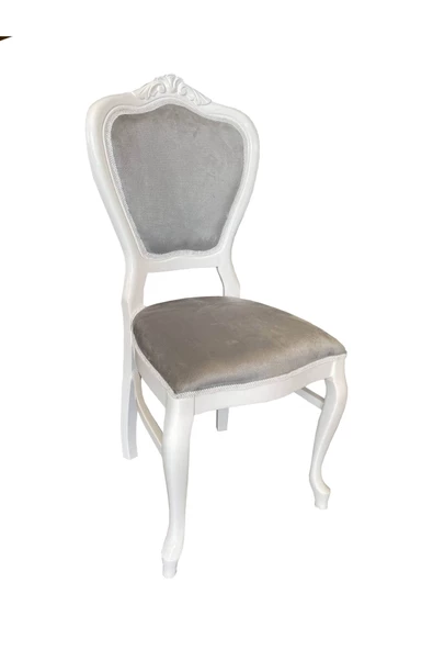 Evim-E Aksesuar 2 Adet Kontra Klasik Oymalı Tamamı Ağaç Sandalye-beyaz