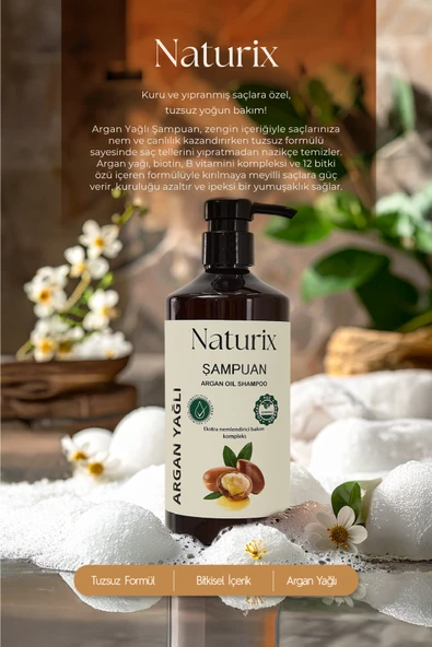 Naturix Argan Yağlı Şampuan 600 Ml - Yıpranmış Saçlar İçin Doğal Bakım ve Nemlendirme - 3