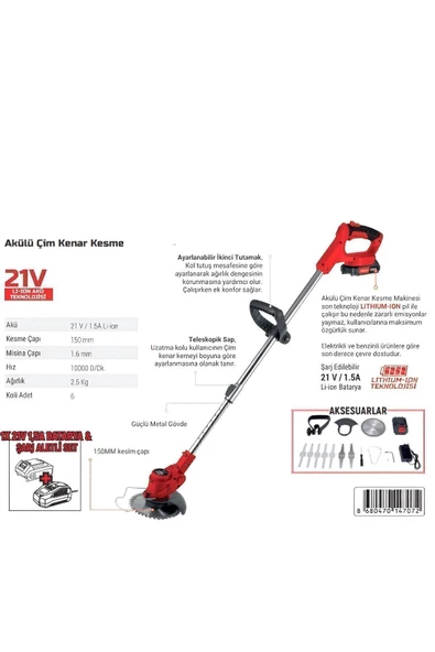 Şarjlı Ot Tırpanı - Çift Akülü Ot Temizleme ve Biçme Makinesi