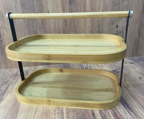 Bambu 2 Katlı Sunumluk Servis Tabağı