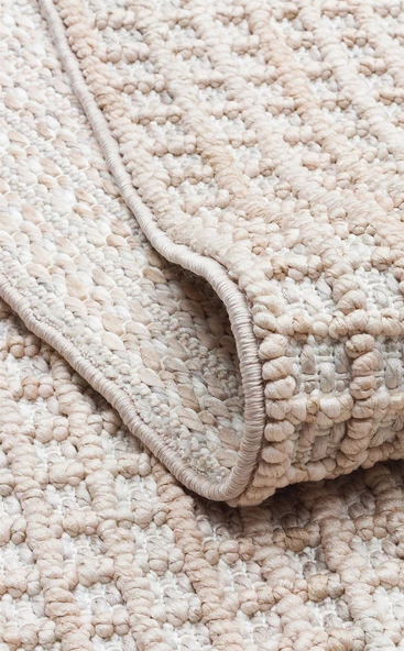 Eko Cozy Koleksiyonu Hav Vermeyen Özel İpler ile Üretilen Örgü Desenli Halı CZY 01 Bej - 6