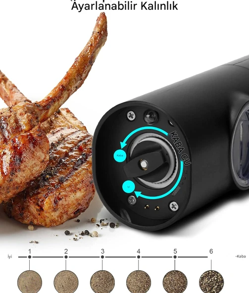 QASUL Tek Elle Ayarlanabilir Pürüzlülük Pille Çalışır Mutfak Yemek Veya Hediye İçin Baharat Aletleri - 4