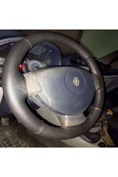 DİKİŞLİ DİREKSİYON KILIFI SİYAH/NOKTALI DERİ SİYAH DİKİŞLİ RENAULT CLİO 2007 SONRASI
