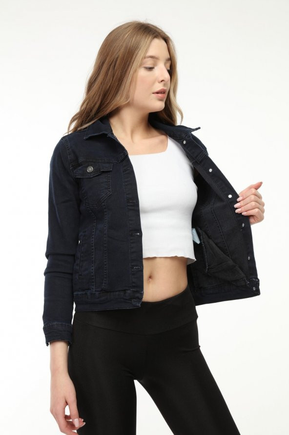 Mayın Kadın Kısa Lacivert Ceket Full Likralı Çok Esnek