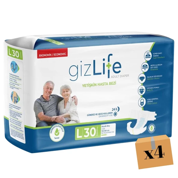 Gizlife Belbantlı Büyük Boy L 30'lu 4 Adet Hasta Bezi - 1