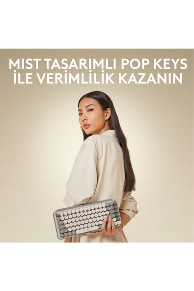 Logitech POP Keys Beyaz Gri Kablosuz Mekanik Klavye - 8