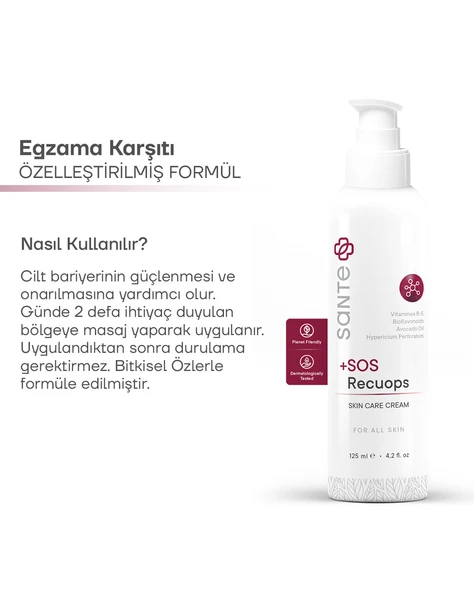 Sante Plus +SOS Recuops Yatıştırıcı Bariyer Onarıcı Cilt Bakım Kremi 125 ML ( Egzama, Sedef, Kaşıntı ) - 4