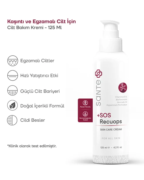 Sante Plus +SOS Recuops Yatıştırıcı Bariyer Onarıcı Cilt Bakım Kremi 125 ML ( Egzama, Sedef, Kaşıntı ) - 2