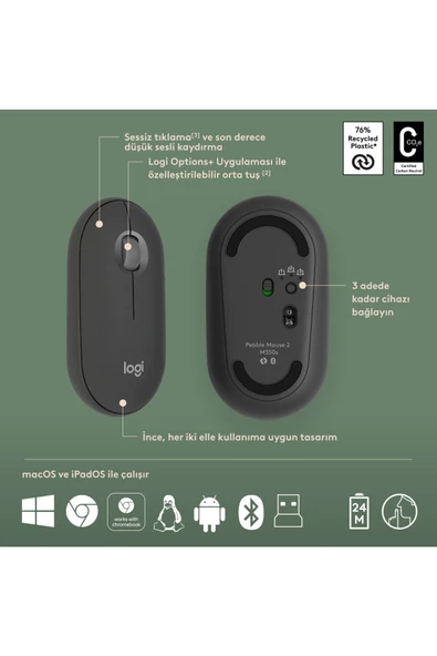Logitech Pebble 2 Combo Siyah Kablosuz Klavye Mouse Seti - 7
