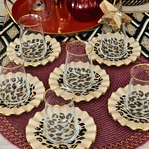 Glore Leopar Wavy Altın Yaldızlı Çay Bardağı Seti - 4