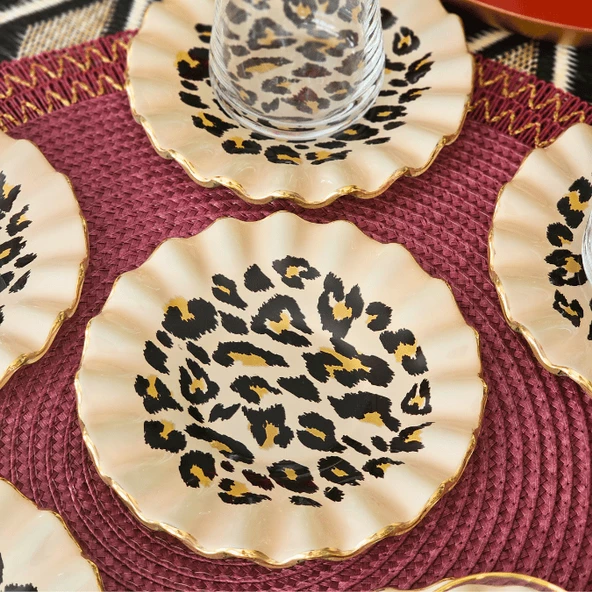 Glore Leopar Wavy Altın Yaldızlı Çay Bardağı Seti - 2
