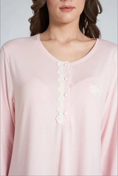 Pijadore 1705 Melisa Kadın Uzun Kollu Düğmeli Uzun Gecelik - 2