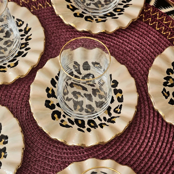 Glore Leopar Wavy Altın Yaldızlı Çay Bardağı Seti - 3