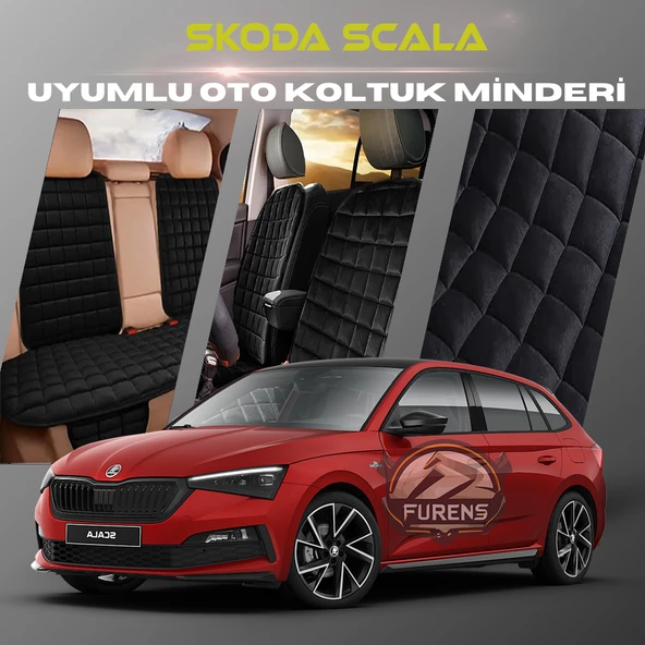 Skoda Scala Siyah Renk Tay Tüyü Cepli & Terletmez Sırtlı Oto Koltuk Minder Seti - Koltuk Koruma Kılıfı (ÖN & ARKA TAM SET)