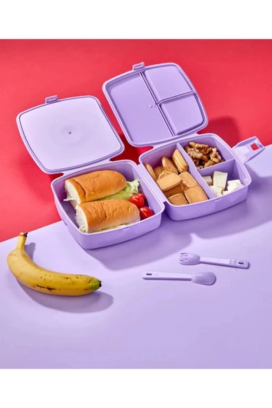 Pony Model Kendinden Kaşıklı 4 Bölmeli 2 Katlı Beslenme Kutusu - Bölmeli Beslenme Kabı - Resim 4