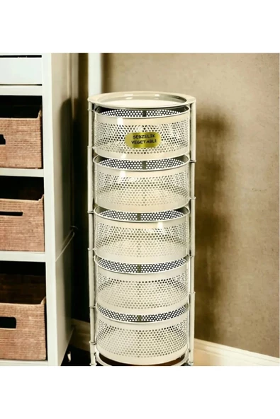 Ciro 5 Katlı Yana Açılır Krem Patates Soğan Sepeti Sebze Meyve Sepeti  Sebzelik Tekerleksiz Model ürün görseli