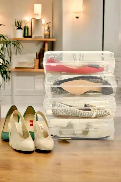 Asvera - 10'lu Kadın Ayakkabı Kutusu Şeffaf Ayakkabılık Ayakkabı Saklama Kutusu - Resim 3