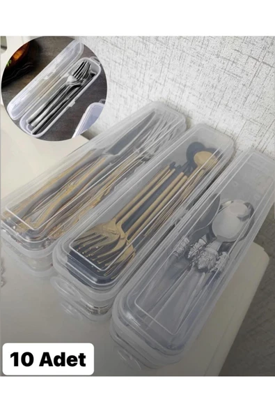 10 Adet Multix Çatal Kaşık Bıçak Saklama Kutusu - Çeyizlik Kaşık Takımları Düzenleyici Organizer - Resim 5