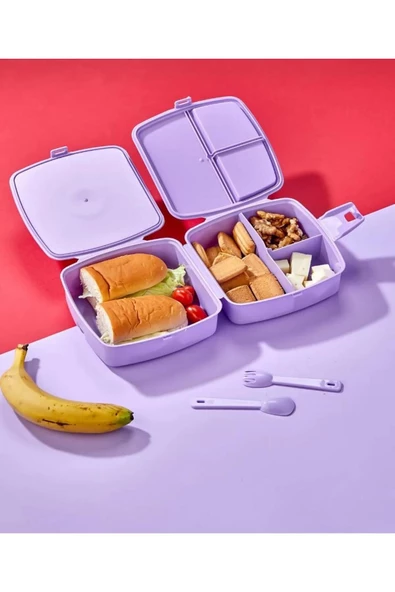 Pony Model Kendinden Kaşıklı 4 Bölmeli 2 Katlı Beslenme Kutusu - Bölmeli Beslenme Kabı - Resim 3