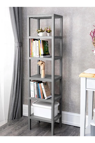 Shelf 6 Katlı Düzenleyici Raf Ünitesi Gri Kitaplık Banyo Rafı Mutfak Organizeri - 2
