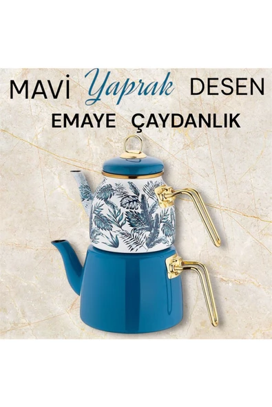 Elite Class Mavi Yaprak Desenli Çaydanlık PMTL-200801)