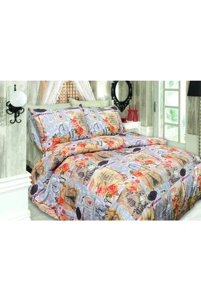 Pamuklu Çift Kişilik Nevresim Takımı - Ranforce Kumaş Algül Karışık Desen Çarşaf Nevresim Yastık - Resim 2