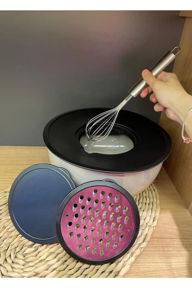 5 Parça Karıştırma Kabı Saklama Kabı Plastik, Küçük Çırpma Telli 25 Cm Rendeli Çırpma Kase Seti - Resim 5