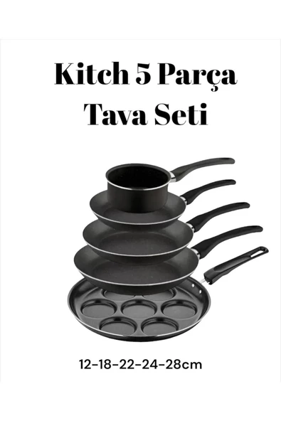 Kitch 5 Parça Mutfak Tava Seti - Pankek Sos Tavası 3 Boy Kızartma Omlet Tavası Çeyiz Seti