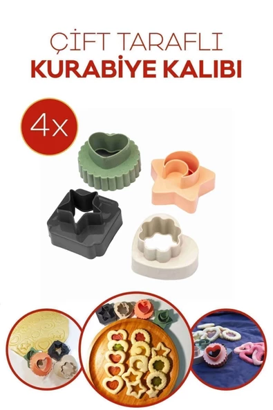 Plastik Çift Taraflı Kurabiye Kalıbı 4 lü ürün görseli