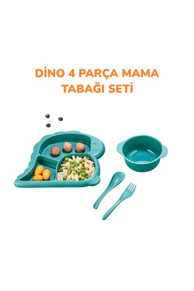 Dino  Mavi 4 Parça Parça Bebek Yemek Seti Mama Tabagi Seti - 3
