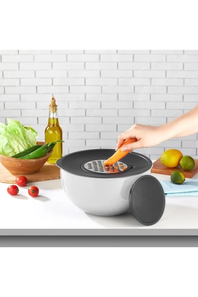 Rendeli Karıştırma Kabı Plastik Kase Seti Saklama Kabı Rende Fonksiyonlu Karıştırıcı Mutfak Seti - 5