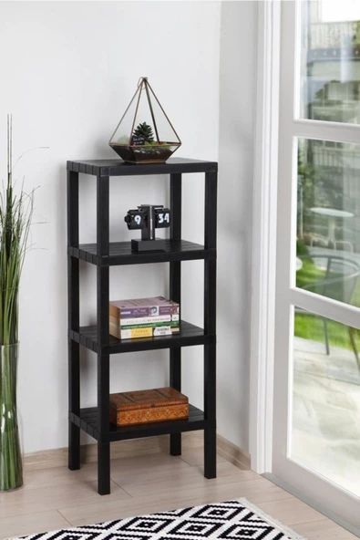 Shelf 4 Katlı Düzenleyici Plastik Raf Ünitesi Siyah ,kitaplık, Banyo, Mutfak Rafı. Ayakkabılık