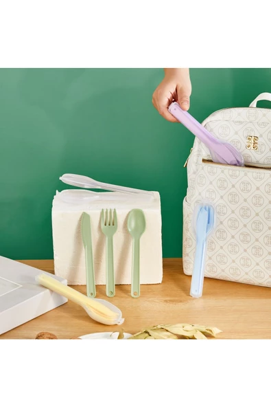 4 Parça Çanta İçi Çocuk Yemek Yedirme Seti - Bebe Mama kaşığı çatalı bıçağı ve kabı - 2