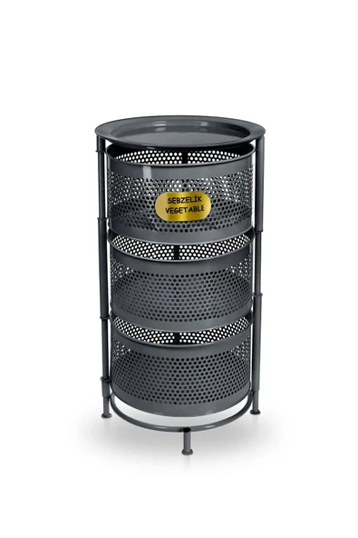 Ciro 3 Katlı Yana Açılır Antrasit Tekerleksiz Patates Soğan Sepeti Sebze Meyve Sepeti Sebzelik - Resim 2