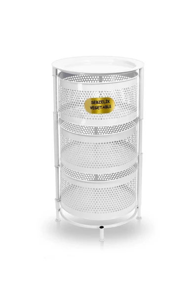 Ciro 3 Bölmeli Beyaz Yana Açılır Tekerleksiz Patates Soğan Sepeti 3 Katlı Metal Sebze Meyve Dolabı - Resim 2