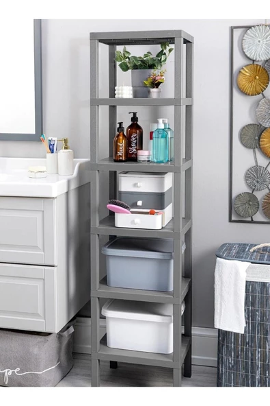 Shelf 6 Katlı Düzenleyici Raf Ünitesi Gri Kitaplık Banyo Rafı Mutfak Organizeri