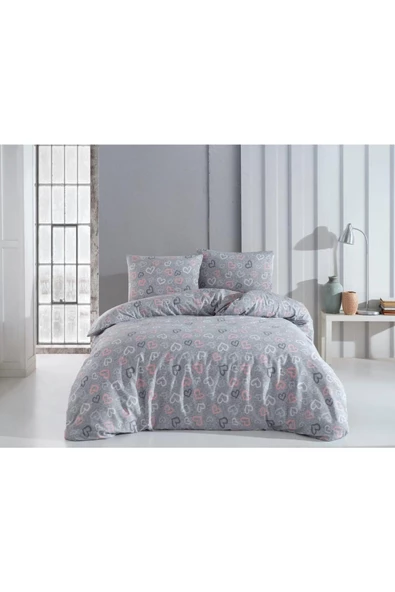 Pamuklu Çift Kişilik Nevresim Takımı - Ranforce Kumaş Heart Çarşaf Nevresim Yastık Seti - Resim 2