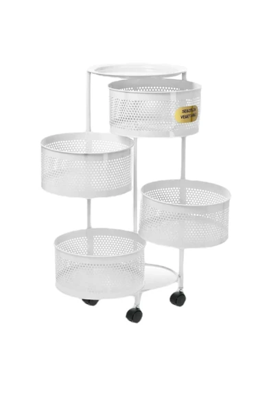 4 Katlı Metes Yana Açılır Beyaz Tekerlekli Patates Soğan Sepeti Sebze Meyve Sebzelik Raf ürün görseli