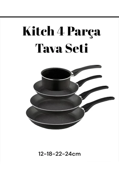 Kitch 4 Parça Mutfak Tava Seti  Kaçerola Sos Tavası + 3 Boy Omlet Tavası Yumurta Tavası