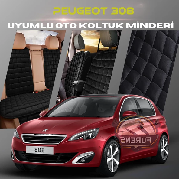 Peugeot 308 Siyah Renk Tay Tüyü Cepli & Terletmez Sırtlı Oto Koltuk Minder Seti - Koltuk Koruma Kılıfı (ÖN & ARKA TAM SET) ürün görseli