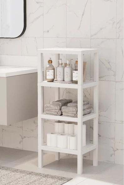 Ombeg Dekoratif 4 Katlı Plastik Çok Amaçlı Banyo Düzenleyici Saksılık Kitaplık Beyaz